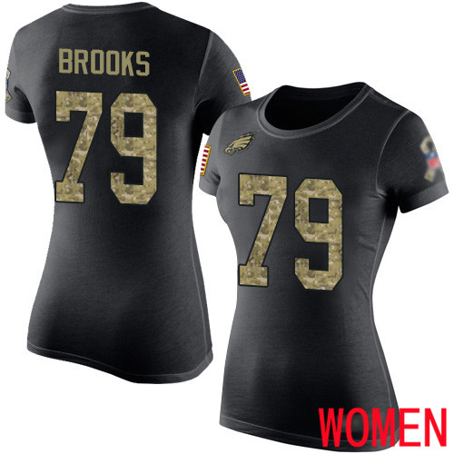 Women Philadelphia Eagles #79 Brandon Brooks Black Camo Salute to Service NFL T Shirt->nfl t-shirts->Sports Accessory
